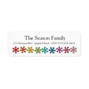 Rainbow snowflakes holiday label return address label