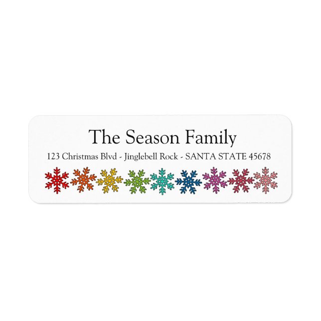 Rainbow snowflakes holiday label return address label (Front)