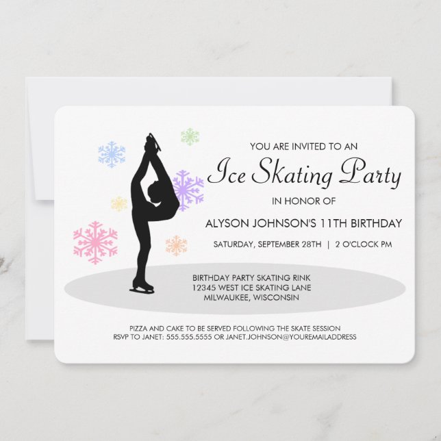 Rainbow Snowflakes Ice Skating Party Invitation (Front)