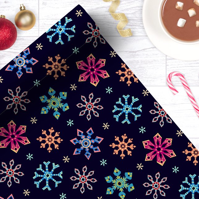 Rainbow Snowflakes Navy Blue Christmas Wrapping Paper (Creator Uploaded)
