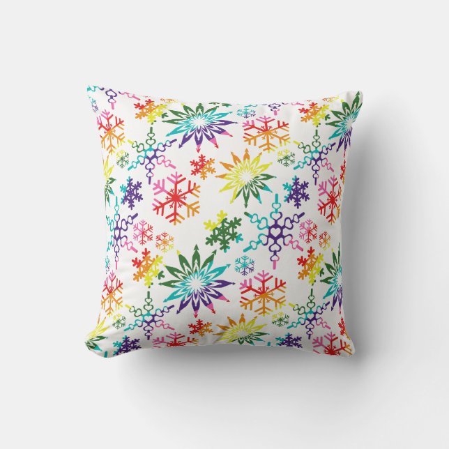 Rainbow Snowflakes Patterns Cushion (Front)