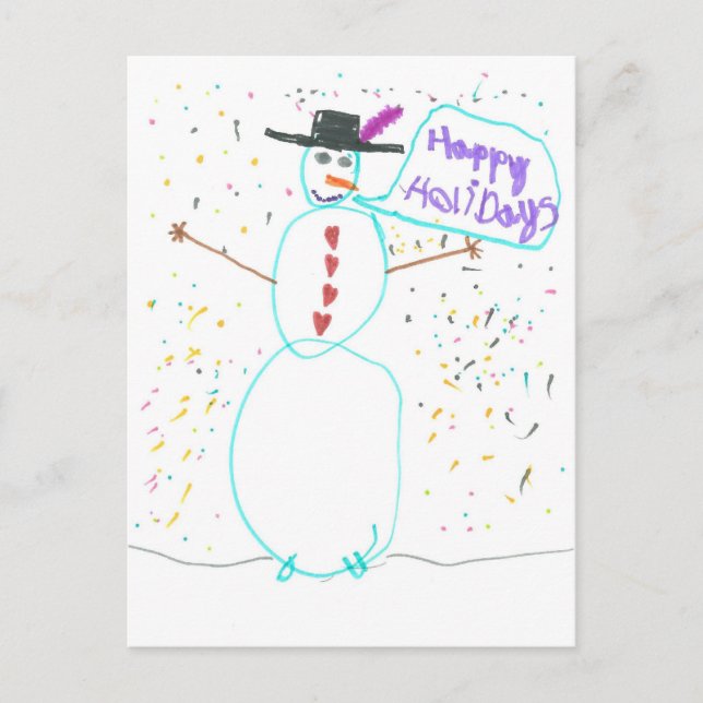 Rainbow snowman holiday postcard (Front)