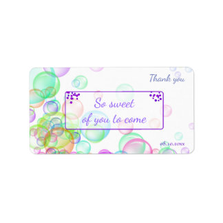 Rainbow Soap Bubbles Baby Shower Label