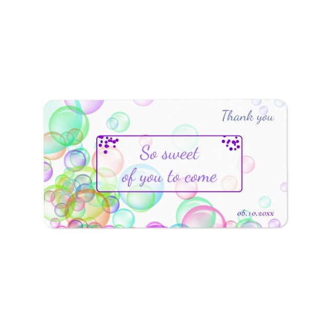 Rainbow Soap Bubbles Baby Shower Label (Front)