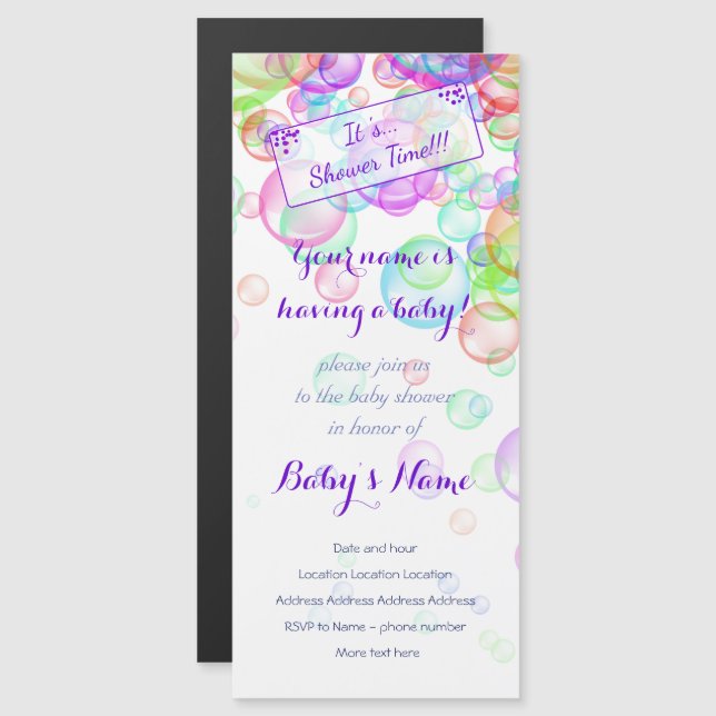Rainbow Soap Bubbles Baby Shower Magnetic Invitation (Front/Back)