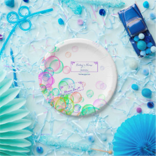 Rainbow Soap Bubbles Baby Shower Paper Plate