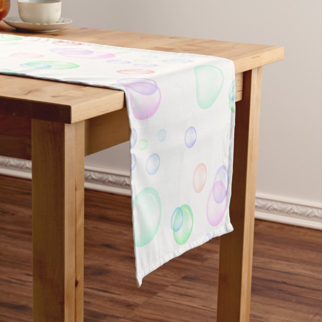 Rainbow Soap Bubbles Baby Shower Short Table Runner (In Situ)