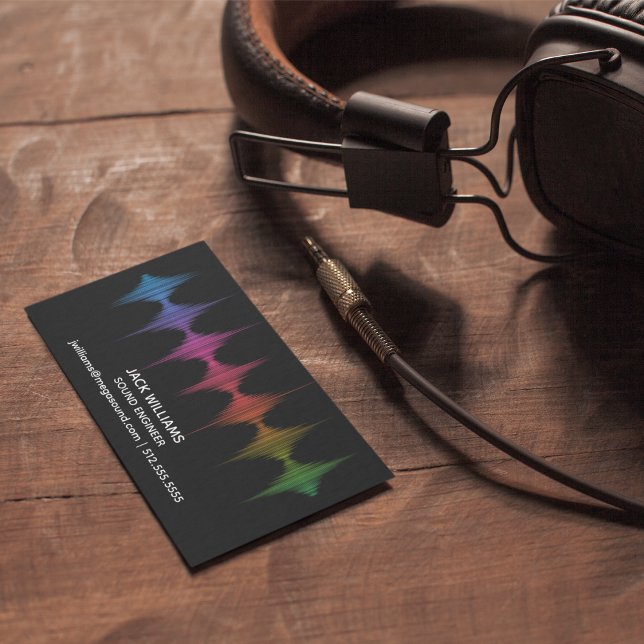 Rainbow Sound Waves Engineer Music Producer Black Magnetic Business Card (Creator Uploaded)