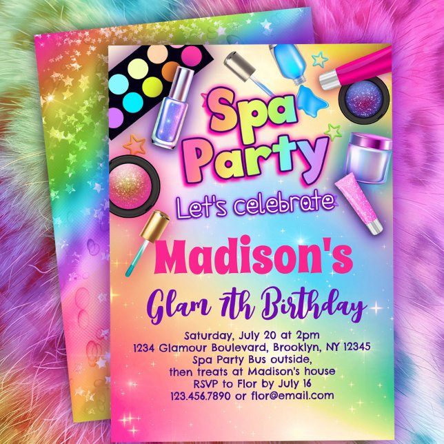 Rainbow Spa Birthday Party Invitation (Creator Uploaded)