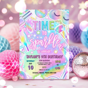 Rainbow Spa Party Glow Makeup Pamper Birthday Invitation