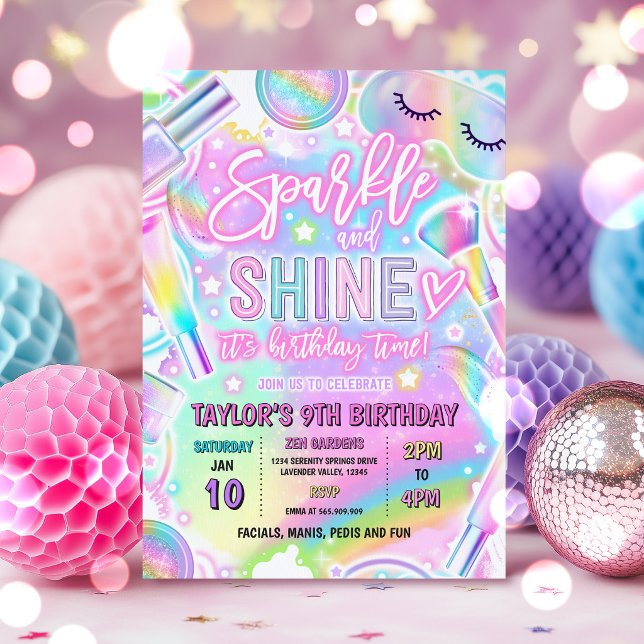Rainbow Spa Party Glow Makeup Pamper Birthday Invitation (Creator Uploaded)