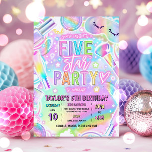 Rainbow Spa Party Makeup Pamper 5th Birthday Invitation