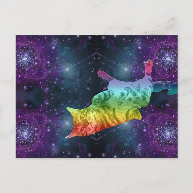 Rainbow Space Kitty Cat in Galaxy Postcard (Front)
