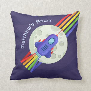 Rainbow Space Rocket Childrens Room Cushion