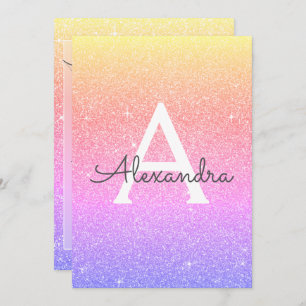 Rainbow Sparkle Glitter 13th Thirteen Birthday Invitation