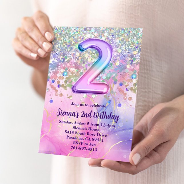 Rainbow Sparkle Glitter 2nd Birthday Party Invitation (Creator Uploaded)