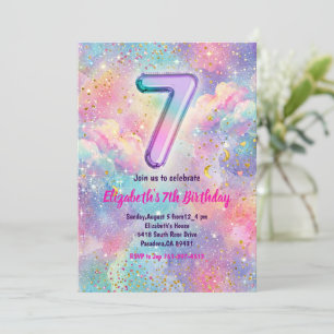 Rainbow Sparkle Glitter 7th Birthday Party Invitation