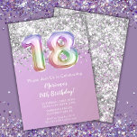 Rainbow Sparkle Glitter Girl 18th Birthday Party Invitation<br><div class="desc">Rainbow sparkle glitter birthday party invitation for a 18 year old girl with elegant script writing and fun number foil balloons.</div>