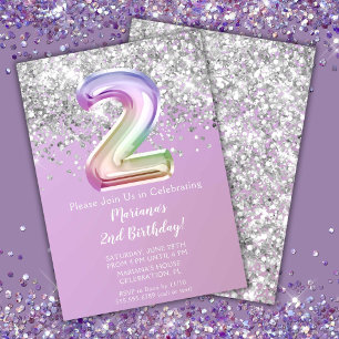 Rainbow Sparkle Glitter Girl 2nd Birthday Party Invitation