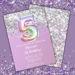 Rainbow Sparkle Glitter Girl 5th Birthday Party In Invitation<br><div class="desc">Rainbow sparkle glitter birthday party invitation for a 5 year old girl with elegant script writing and fun number foil balloons.</div>