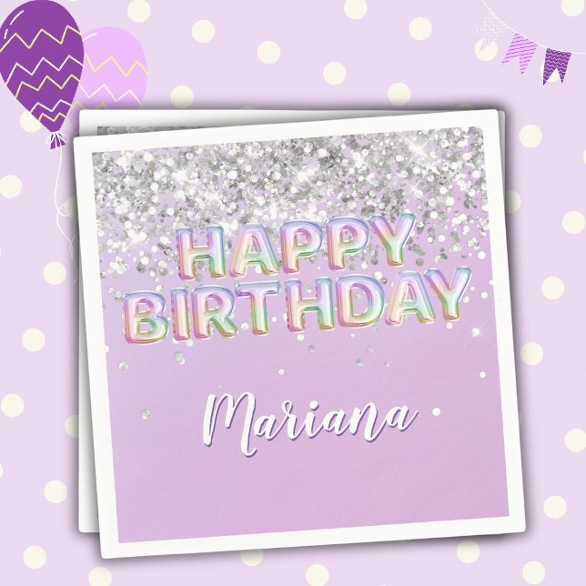 Rainbow Sparkle Glitter Girl Birthday Party Napkin (Creator Uploaded)