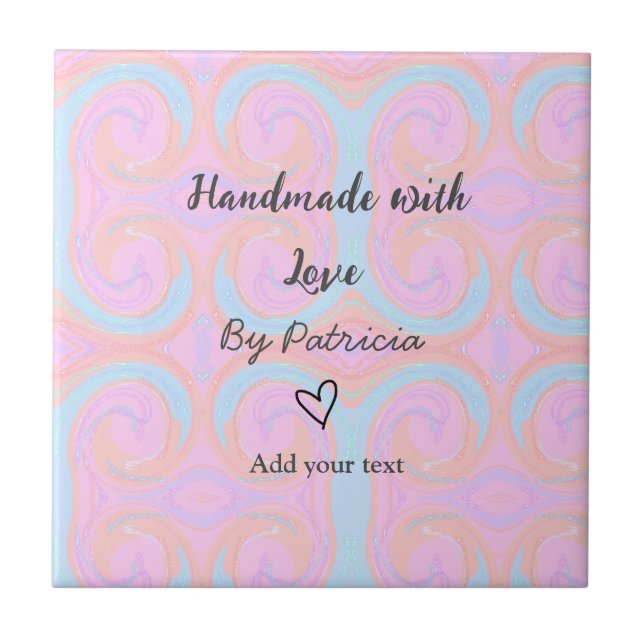 Rainbow sparkle handmade with love add name text ceramic tile (Front)