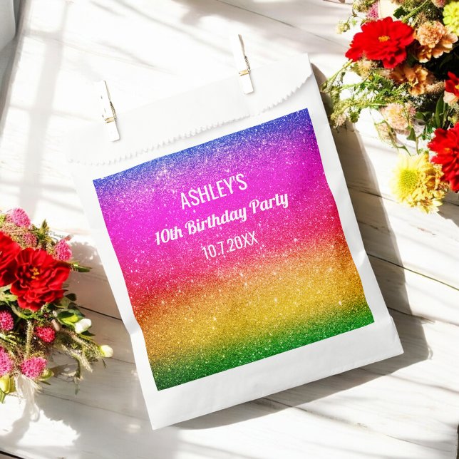 Rainbow Sparkle Pink Yellow Green Favour Bags (Creator Uploaded)