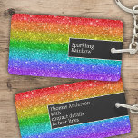 Rainbow sparkles are like fireworks key ring<br><div class="desc">Rainbow sparkle meets black. With nearl-white customisable text on front and back. Add your slogan, name and contact details or a short message.</div>