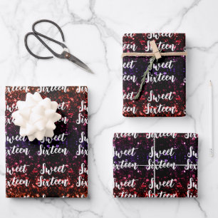 Rainbow sparkles Sweet 16 script pattern Wrapping Paper Sheet