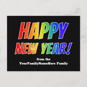 Rainbow Spectrum "HAPPY NEW YEAR!" + Custom Name Postcard