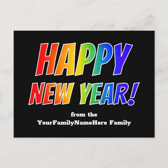 Rainbow Spectrum "HAPPY NEW YEAR!" + Custom Name Postcard (Front)