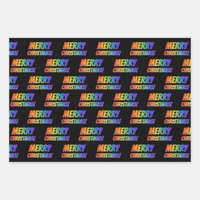 Rainbow Spectrum Pattern "MERRY CHRISTMAS!" Wrapping Paper Sheet (Front)