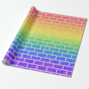 Rainbow Spectrum Pixelated 8-Bit Look Brick Wall Wrapping Paper