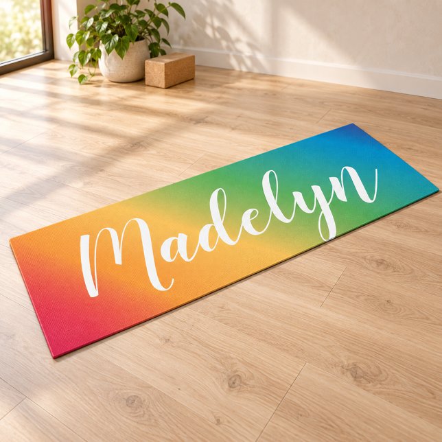 Rainbow Spectrum Script Monogram Name Yoga Mat (Creator Uploaded)