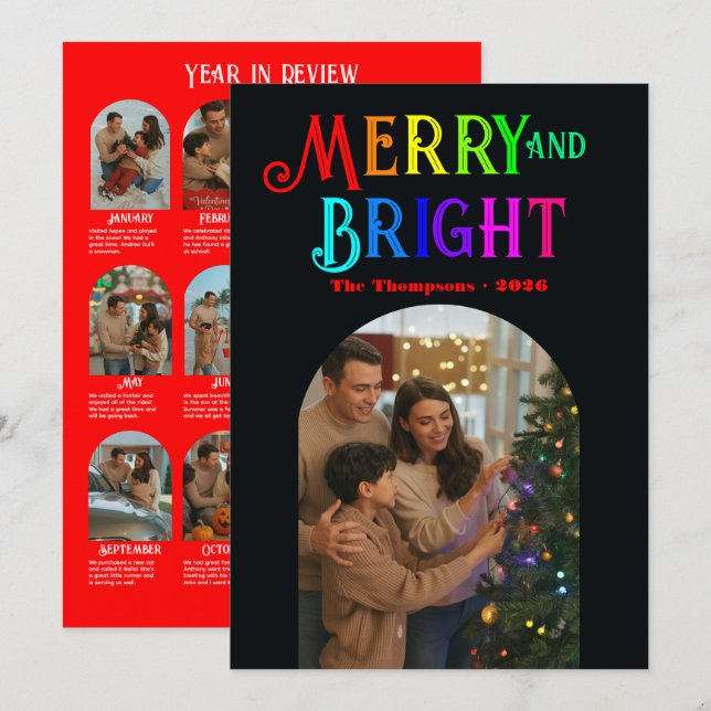 Rainbow Spectrum "Year in Review" Photos Christmas Holiday Card (Front/Back)