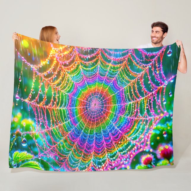 Rainbow Spider Web Fleece Blanket (In Situ)