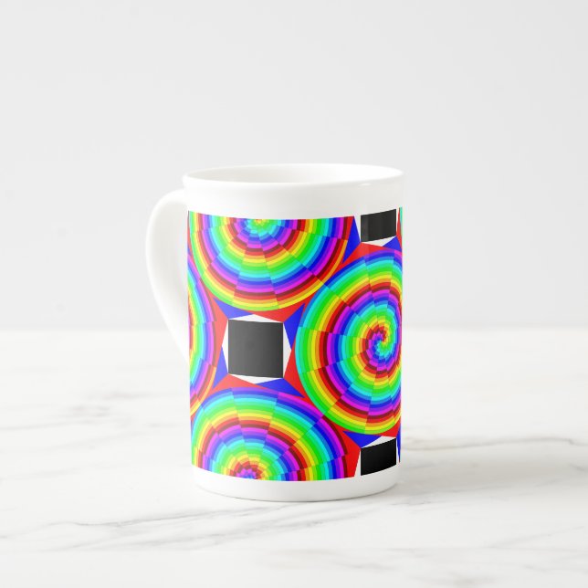 Rainbow Spiral by Kenneth Yoncich Bone China Mug (Front Left)