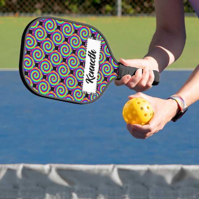 Rainbow Spiral by Kenneth Yoncich Pickleball Paddle (Insitu)