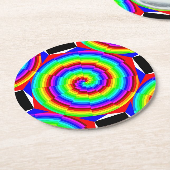 Rainbow Spiral by Kenneth Yoncich Round Paper Coaster (Angled)