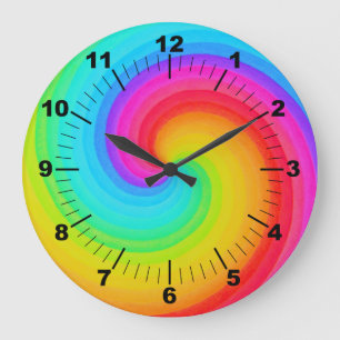 Rainbow Spiral Colourful Geometric Mandala Large Clock