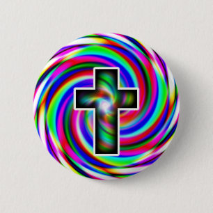 Rainbow Spiral Cross 6 Cm Round Badge