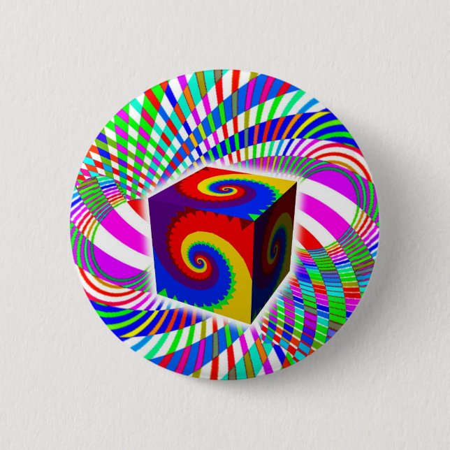 Rainbow Spiral Cube 6 Cm Round Badge (Front)