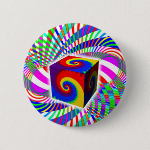 Rainbow Spiral Cube 6 Cm Round Badge