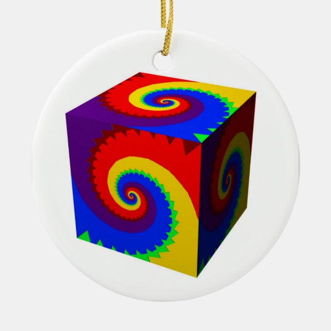 Rainbow Spiral Cube Ceramic Ornament (Front)