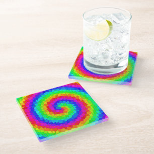Rainbow Spiral Mosaic Tile Glass Coaster