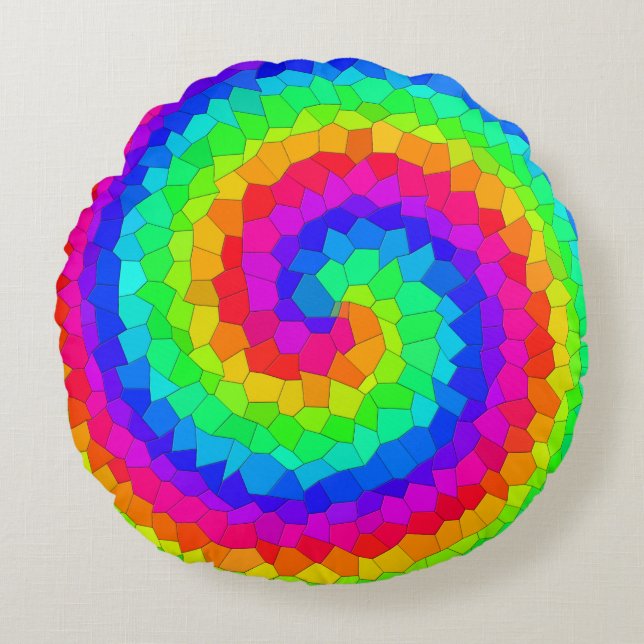 Rainbow Spiral Mosaic Tile Round Cushion (Front)