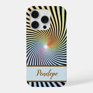 Rainbow Spiral Optical Illusion Art Custom Name iPhone 15 Pro Case