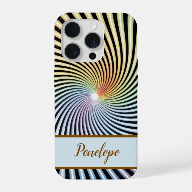 Rainbow Spiral Optical Illusion Art Custom Name iPhone Case (Back)