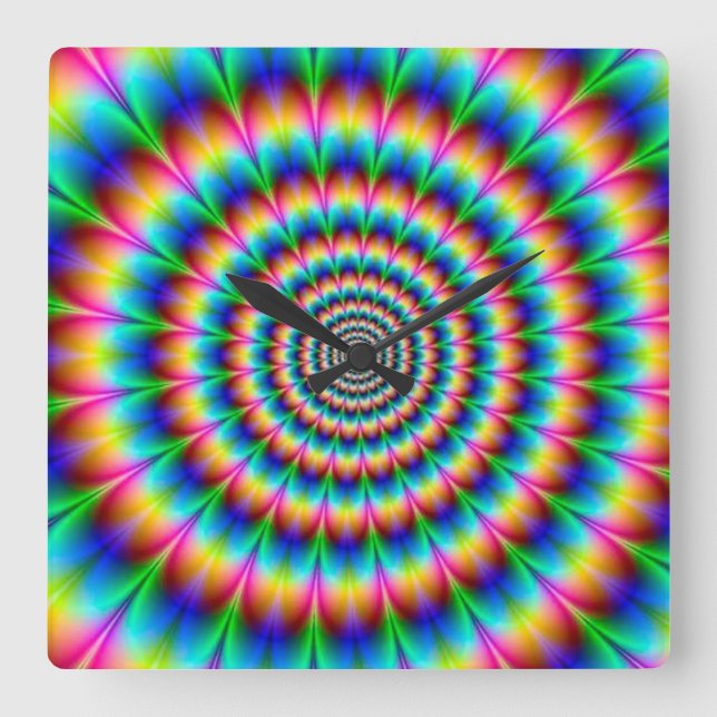 Rainbow Spiral Optical Illusion Square Wall Clock (Front)