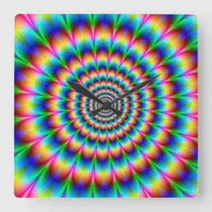Rainbow Spiral Optical Illusion Square Wall Clock